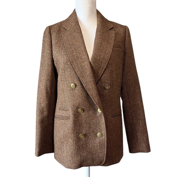 J.Crew Bristol Double Breasted Blazer Jacket Herringbone Wool Brown Size 8 - Picture 3 of 10
